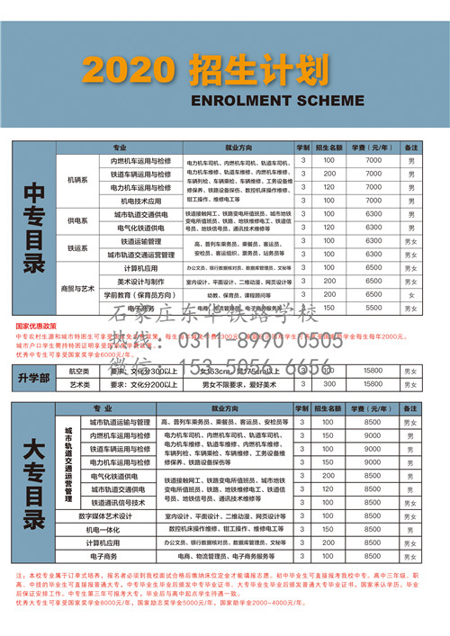 石家莊東華鐵路學(xué)校招生簡章